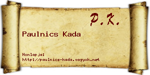 Paulnics Kada névjegykártya